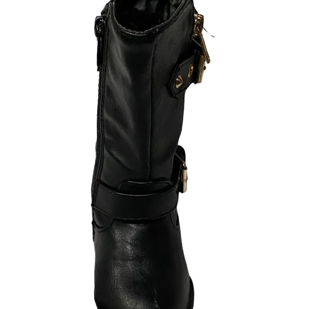 Link Baby Girls Black Dual Buckle/Zip Quilted Black Moto Boots